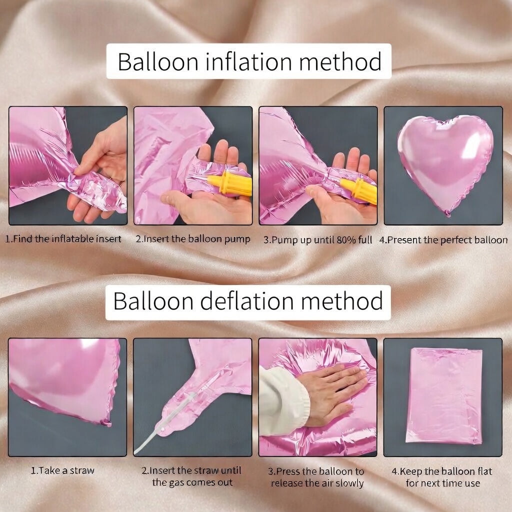 Pink Foil Heart Balloons — Pack of 10 Pink Heart-Shaped Balloons (18-Inch) — "Love" Themed Foil Balloons — Helium Compatible — Ideal for Birthday Decorations, Valentine's Day, Wedding Parties, and Anniversaries Vatoyum Balloons
