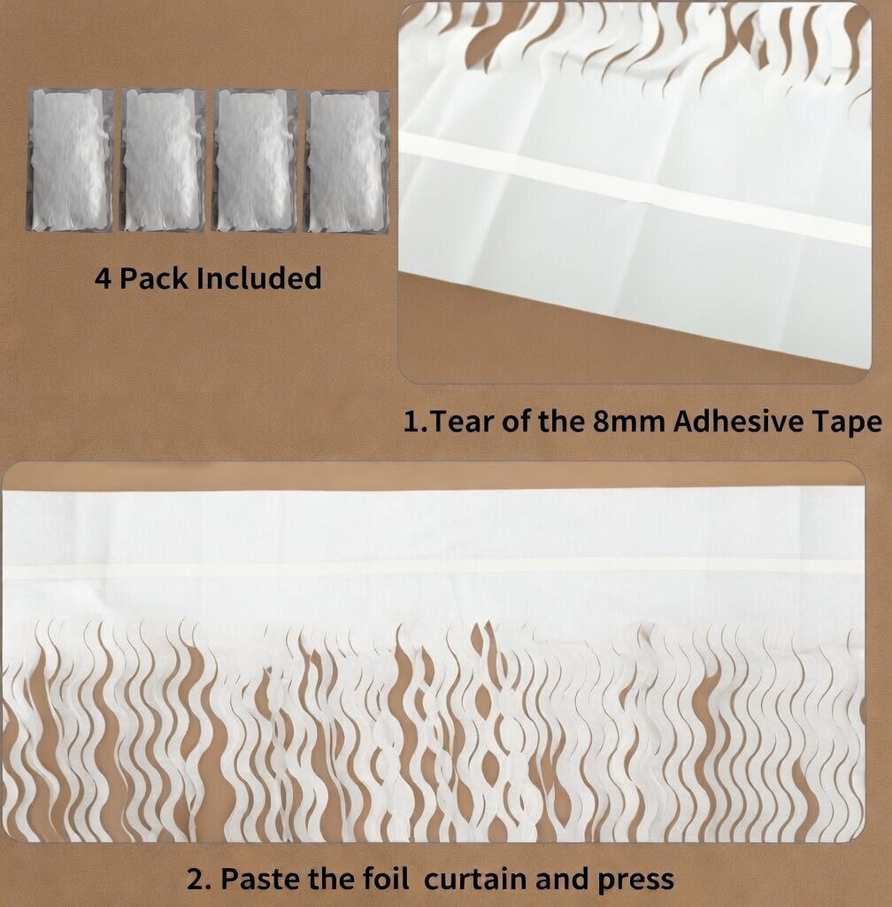 4 Pack White Door Streamers Foil Backdrop - 3.3x6.6ft Metallic Tinsel Foil Fringe Curtains Photo Booth Backdrop for Party Decoration Vatoyum Balloons