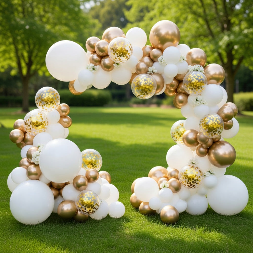 White Gold Balloons Arch Garland Kit, 100Pcs White Gold Metallic Chrome and Gold Confetti Balloons Arch for Wedding, Birthday, Engagement, Bridal Shower Special Events Party Decoration Vatoyum Balloons
