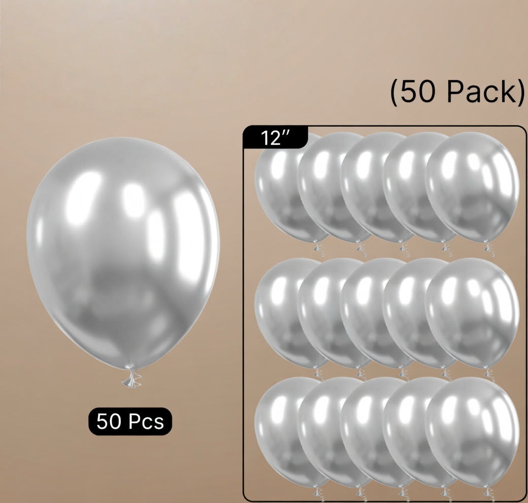Silver Balloons 50pcs 12 Inch Silver Latex Helium Balloons for Birthday Wedding Anniversary Graduation Bachelorette Engagement Bridal Shower Retirement Party Decorations Vatoyum Balloons