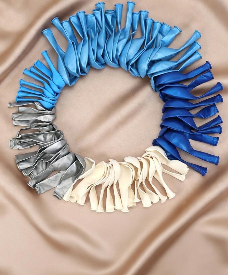 144-piece blue balloon arch wreath set, 18/12/10/5-inch blue, white, and silver party balloons, silver sequined latex balloons, suitable for birthday, wedding, and baby shower decorations. Vatoyum Balloons