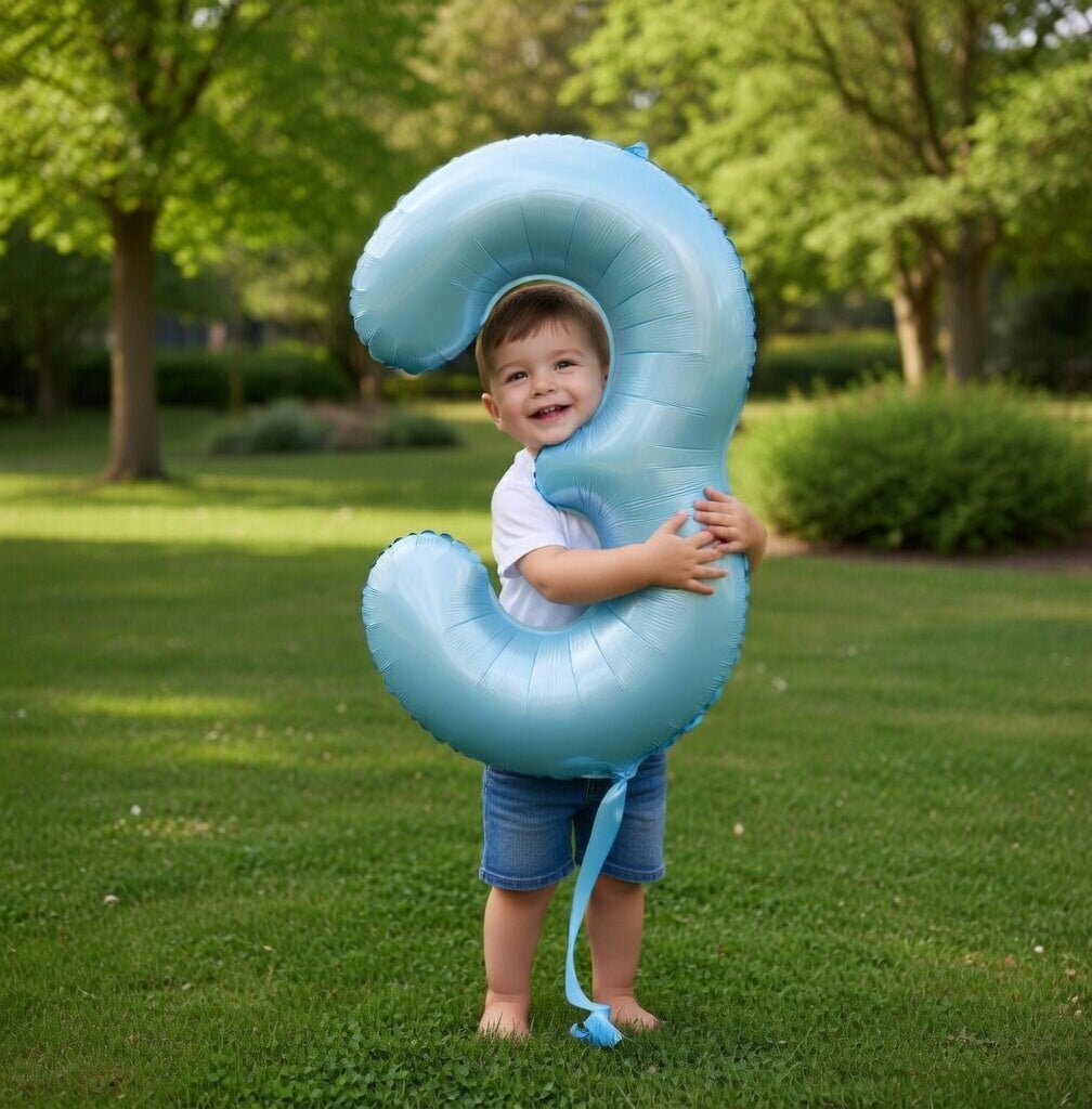 Light blue number 3 balloons, 40-inch large foil number balloons, giant number 3 foil balloons, suitable for 3rd birthdays, baby party decorations, anniversaries, and other occasions. Vatoyum Balloons