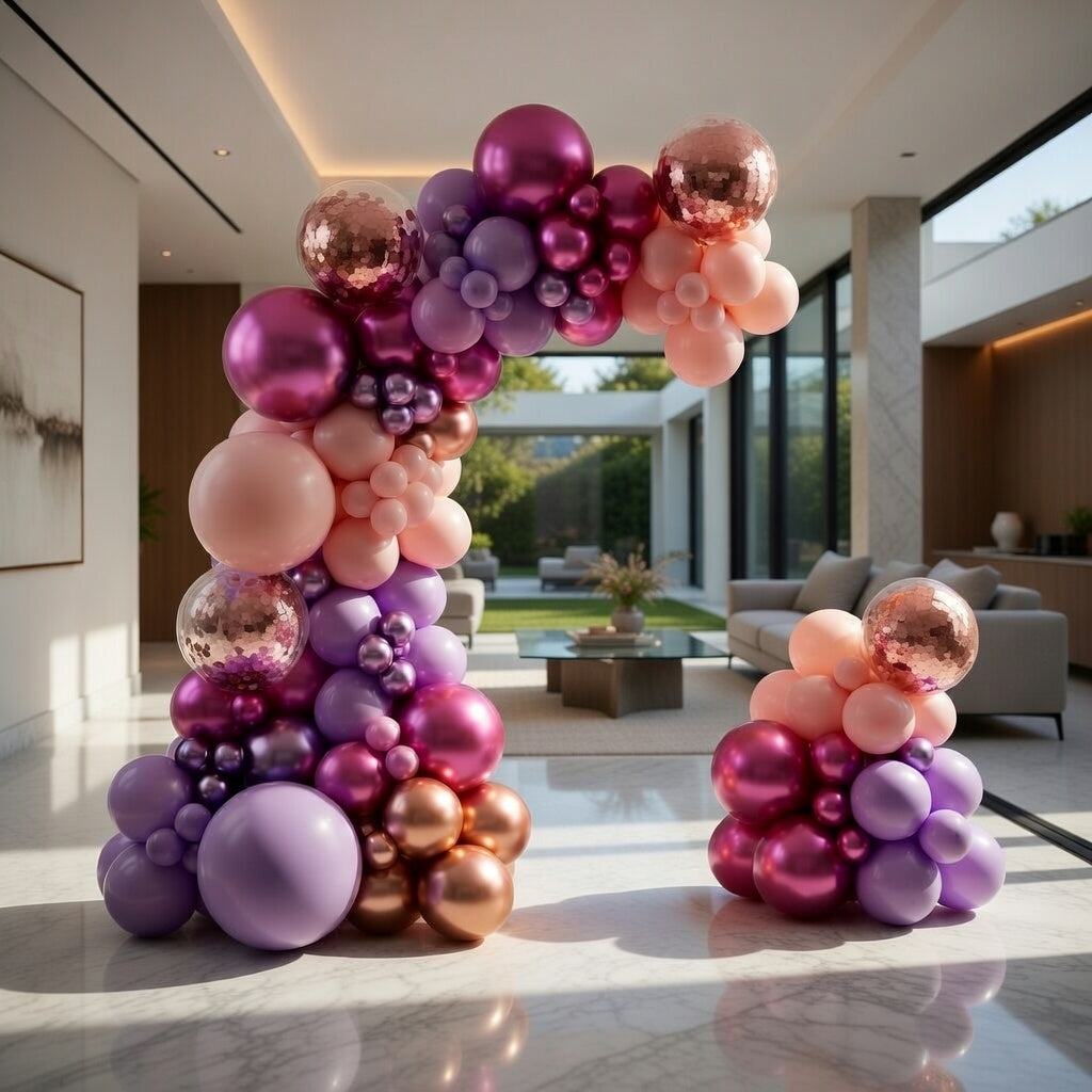 Pink and Purple Balloon Arch Kit Garland 140pcs Different Sizes of 18 12 10 5 Inch Metallic Baby Pink Hot Pink Chrome Light Purple Gold Confetti Balloons Birthday Party Decorations Vatoyum Balloons