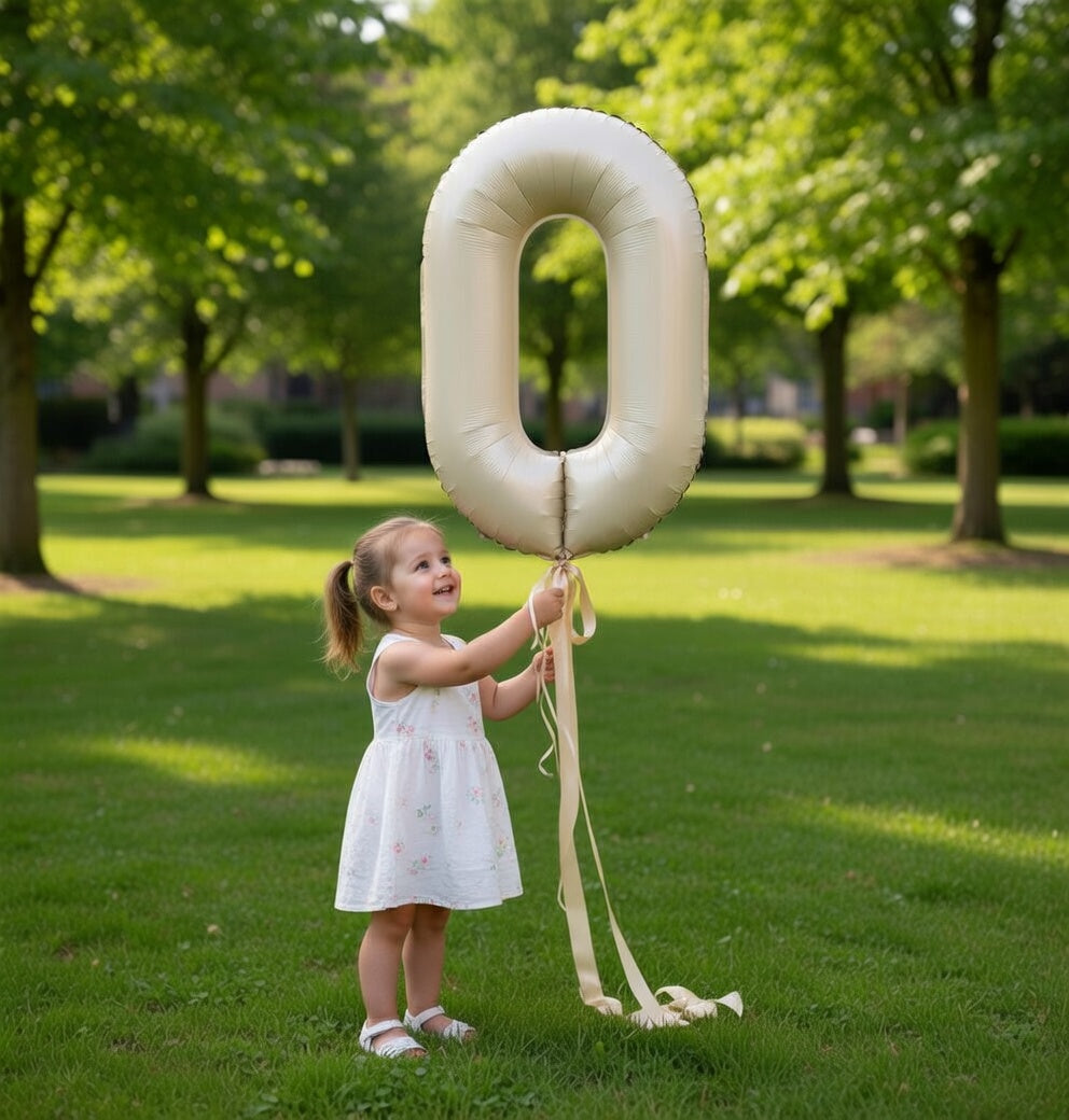 Cream Number 0 Balloon 40 Inch, 0 Balloon Number for 10th 20th 30th 40th 50th 60th Birthday Decorations, Cream Party Supplies Vatoyum Balloons