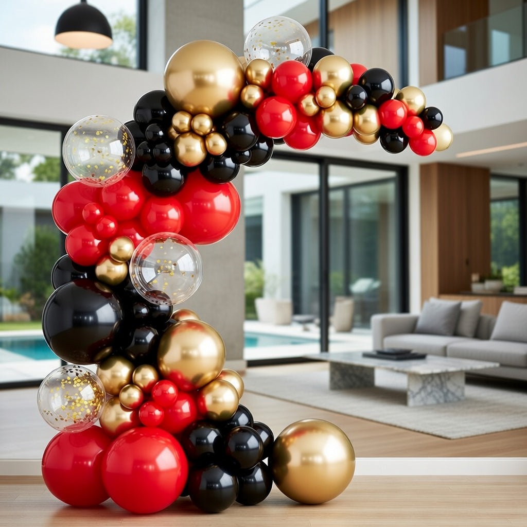 Red Black and Gold Balloon Arch Kit Garland 140pcs Different Sizes of 18 12 10 5 Inch Matte Black Red Metallic Gold Confetti Balloons for New Year's Eve Graduation Birthday Party Decorations Vatoyum Balloons