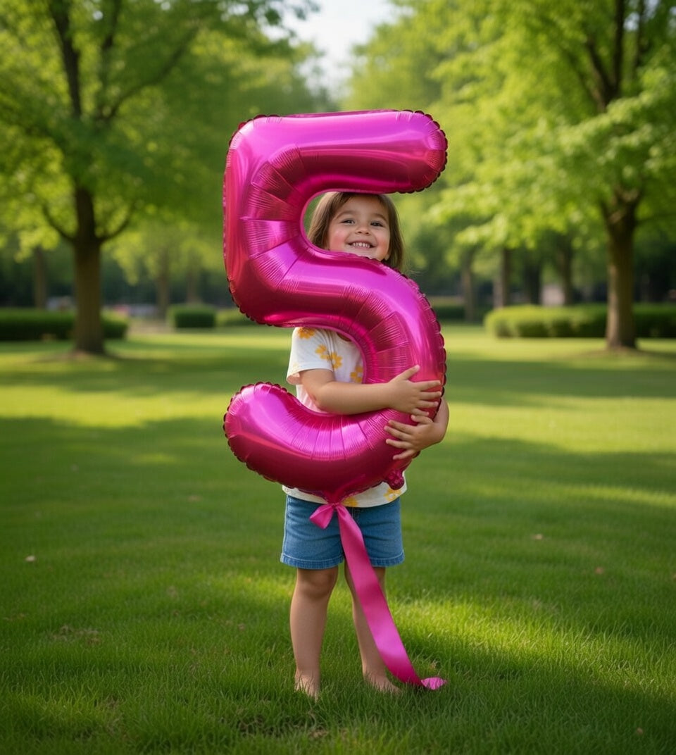 Bright pink #5 balloons, 40-inch number balloons, 5th birthday balloon decorations, bright pink party supplies, #5 number balloons, number 5 balloons Vatoyum Balloons