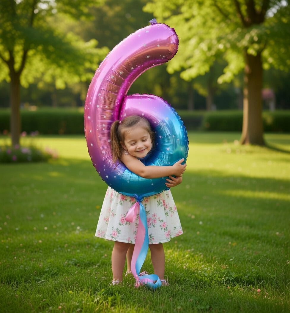 Starry Sky 6 Balloon, Number Balloons 40 Inch, 6th Balloons for Birthday Decorations, Starry Sky Party Supplies 6 Birthday Balloon, Number 6 Balloon Vatoyum Balloons