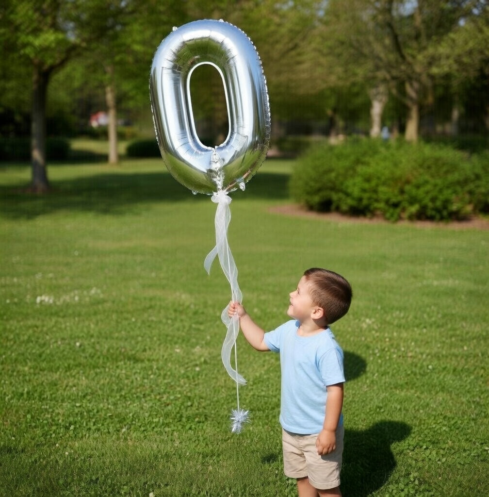 Silver Number 0 Balloon 40 Inch, 0 Balloon Number for 10th 20th 30th 40th 50th 60th Birthday Decorations, Silver Party Supplies Vatoyum Balloons