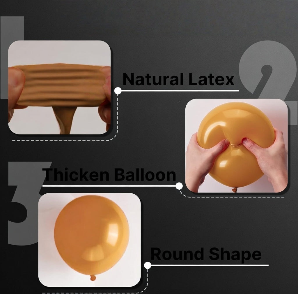 Light brown balloons, 100 balloons per pack, in different sizes (18, 12, 10, 5 inches), caramel brown, beige, bohemian, and neutral-colored latex balloon arch sets, suitable for birthday, wedding, and baby shower decorations. Vatoyum Balloons
