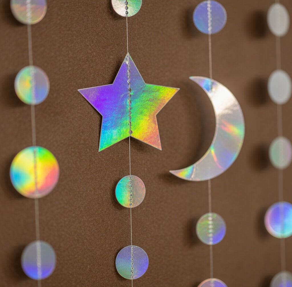 Iridescent Star Moon Circle Dot Garland Party Decoration Kit Hanging Crescent and Twinkle Little Star Streamer Bunting Banner for Kids First Birthday Ramadan EID Mubarak Baby Shower Wedding Decor Vatoyum Balloons