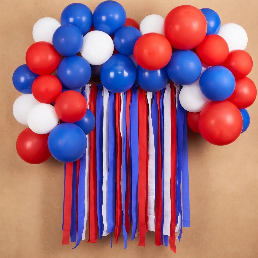 Red, white and blue crepe paper ribbon, 5-pack, 410 feet long, includes red, white and blue crepe paper ribbon, suitable for American-themed parties such as Independence Day, July 4th, Memorial Day, etc. Vatoyum Balloons