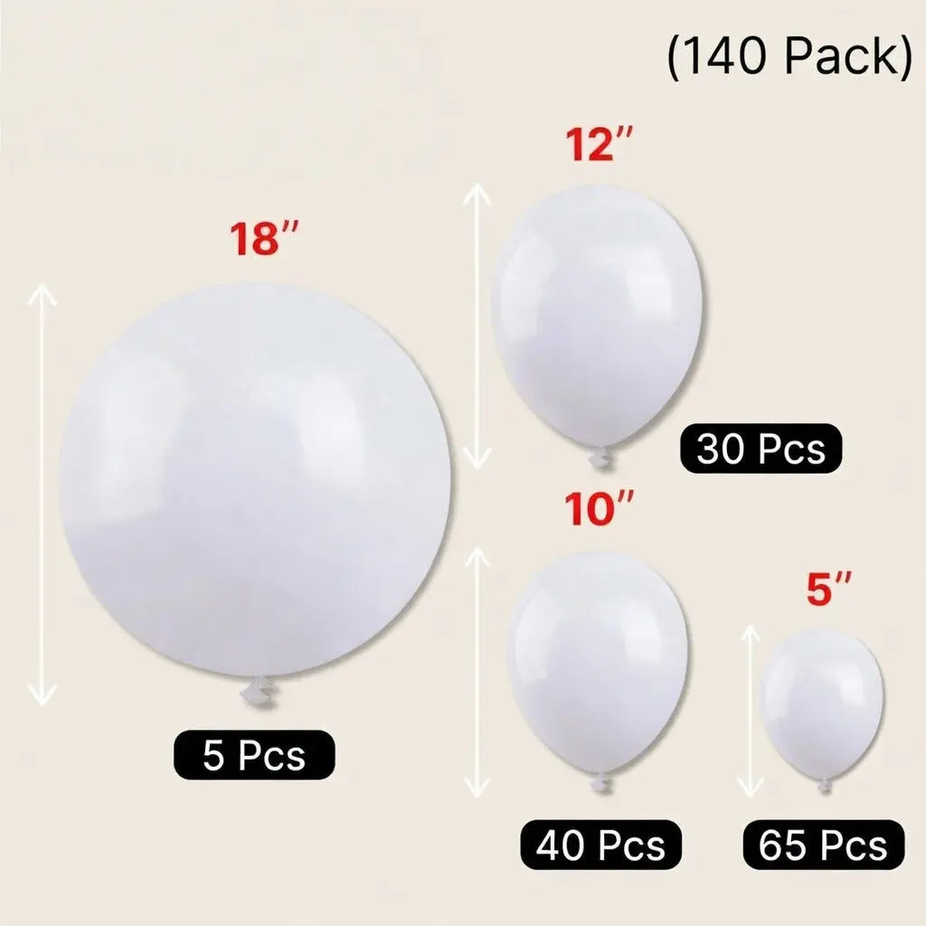 White Balloons 140 pcs Different Sizes of 18 12 10 5 Inch White Balloons Arch Kit Garland for Wedding Baby Shower Birthday Bridal Shower Graduation Engagement Party Decorations Vatoyum Balloons