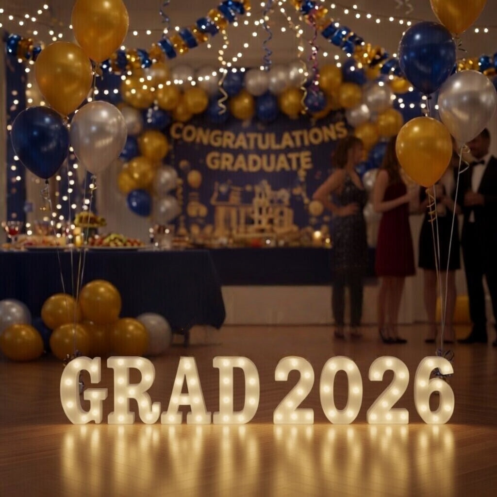 Graduation Decorations 2026 Deals-8 LED Long Marquee Light Up Letters 'Grad 2026' - Graduation Party Decor for Kindergarten Preschool High School College Graduation Vatoyum Balloons