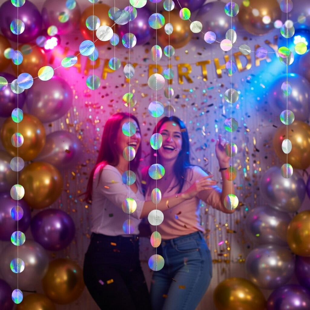 Iridescent Party Decorations Holographic Circle Garlands Disco Theme Birthday Decorations Bachelorette Hanging Streamers Banner Graduation Decor New Year Bachelorette Euphoria Party Supplies Vatoyum Balloons