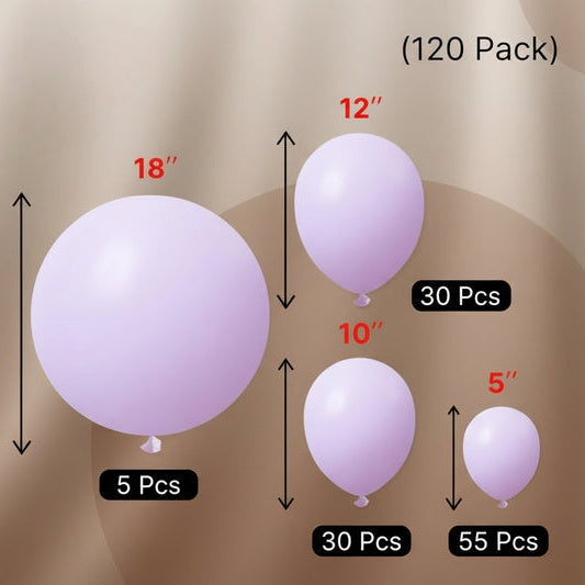 Lavender balloons, 120 balloons per pack, in different sizes (18, 12, 10, 5 inches), light purple balloon arch set, suitable for baby showers, birthday parties, party decorations. Vatoyum Balloons