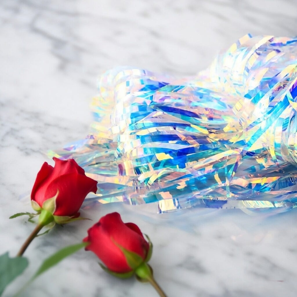 Iridescent Party Streamers Backdrop -  Neon Transparent Holographic Tinsel Foil Fringe Curtain for Mermaid/Frozen/Sea/Euphoria/ERAS Party Theme Decorations 3.2ft x 6.5ft 2 PCS Vatoyum Balloons