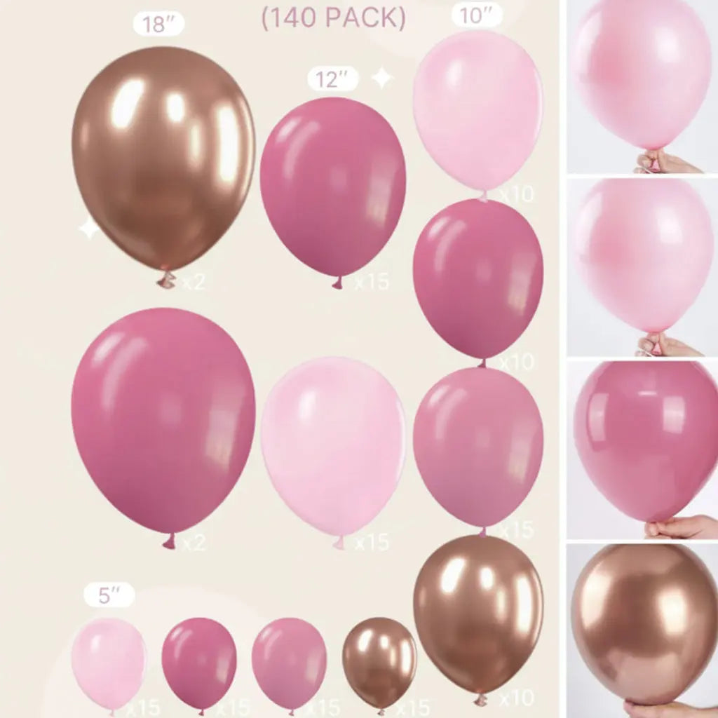 Boho Pink and Rose Gold Balloons, 140 pcs Vatoyum Balloons