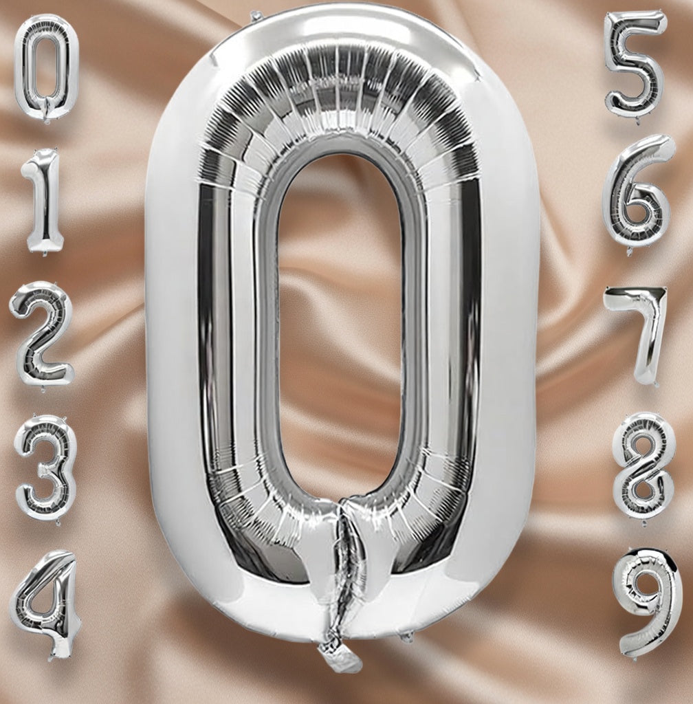 Silver Number 0 Balloon 40 Inch, 0 Balloon Number for 10th 20th 30th 40th 50th 60th Birthday Decorations, Silver Party Supplies Vatoyum Balloons