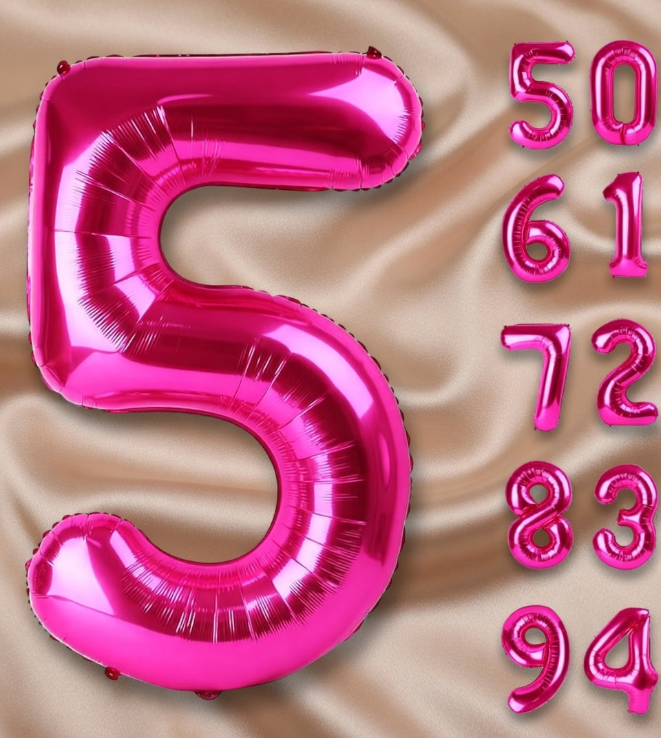Bright pink #5 balloons, 40-inch number balloons, 5th birthday balloon decorations, bright pink party supplies, #5 number balloons, number 5 balloons Vatoyum Balloons