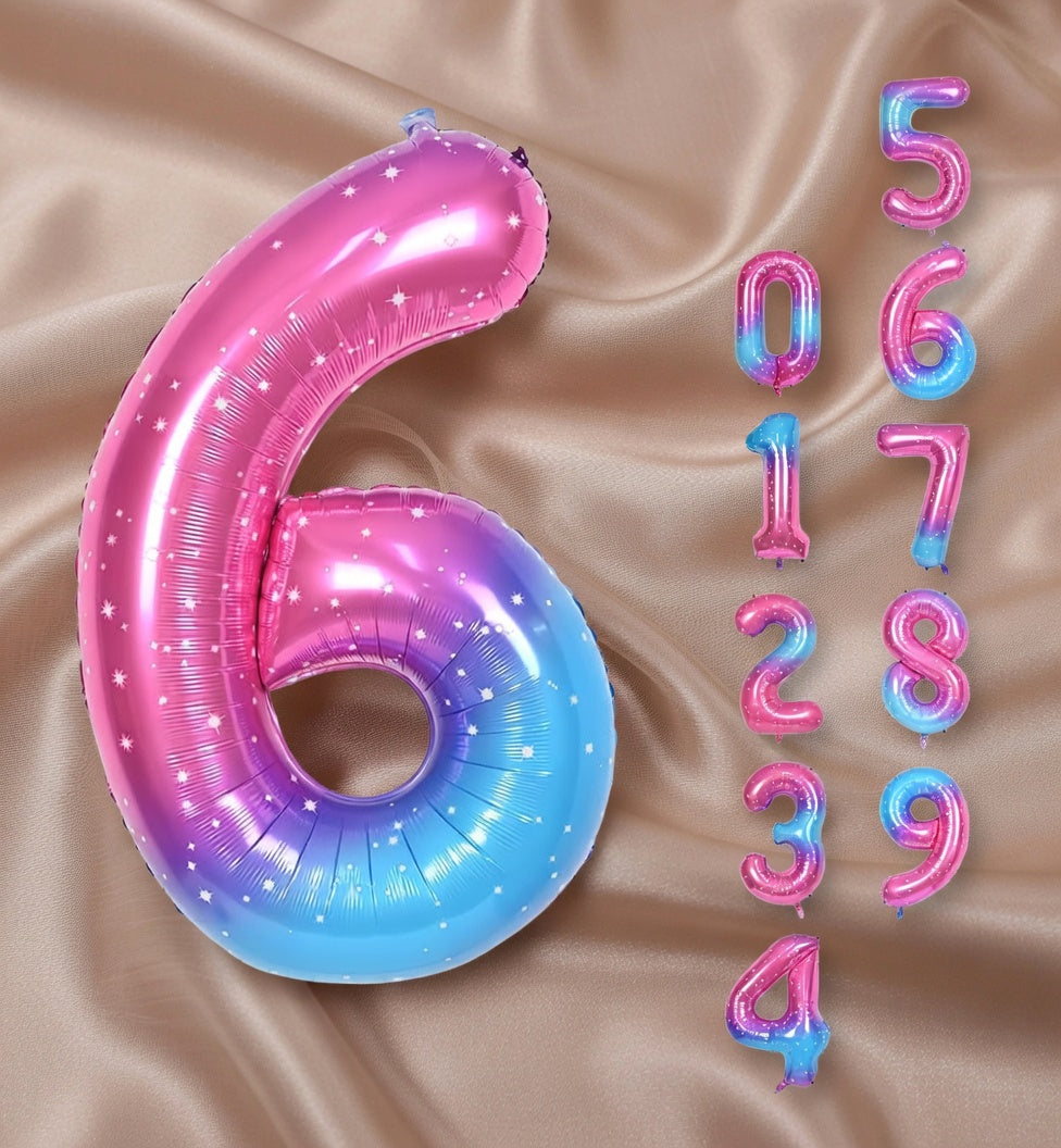 Starry Sky 6 Balloon, Number Balloons 40 Inch, 6th Balloons for Birthday Decorations, Starry Sky Party Supplies 6 Birthday Balloon, Number 6 Balloon Vatoyum Balloons